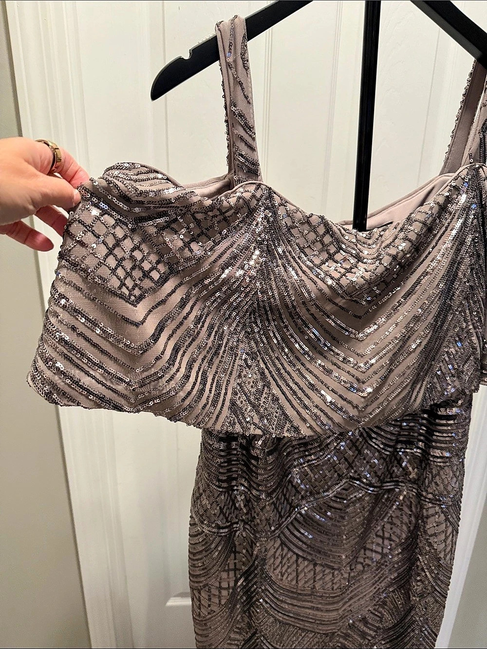 R&M Richards Sequin Draped Maxi Dress in Brown & Gray Size 16w - Picture 3 of 5
